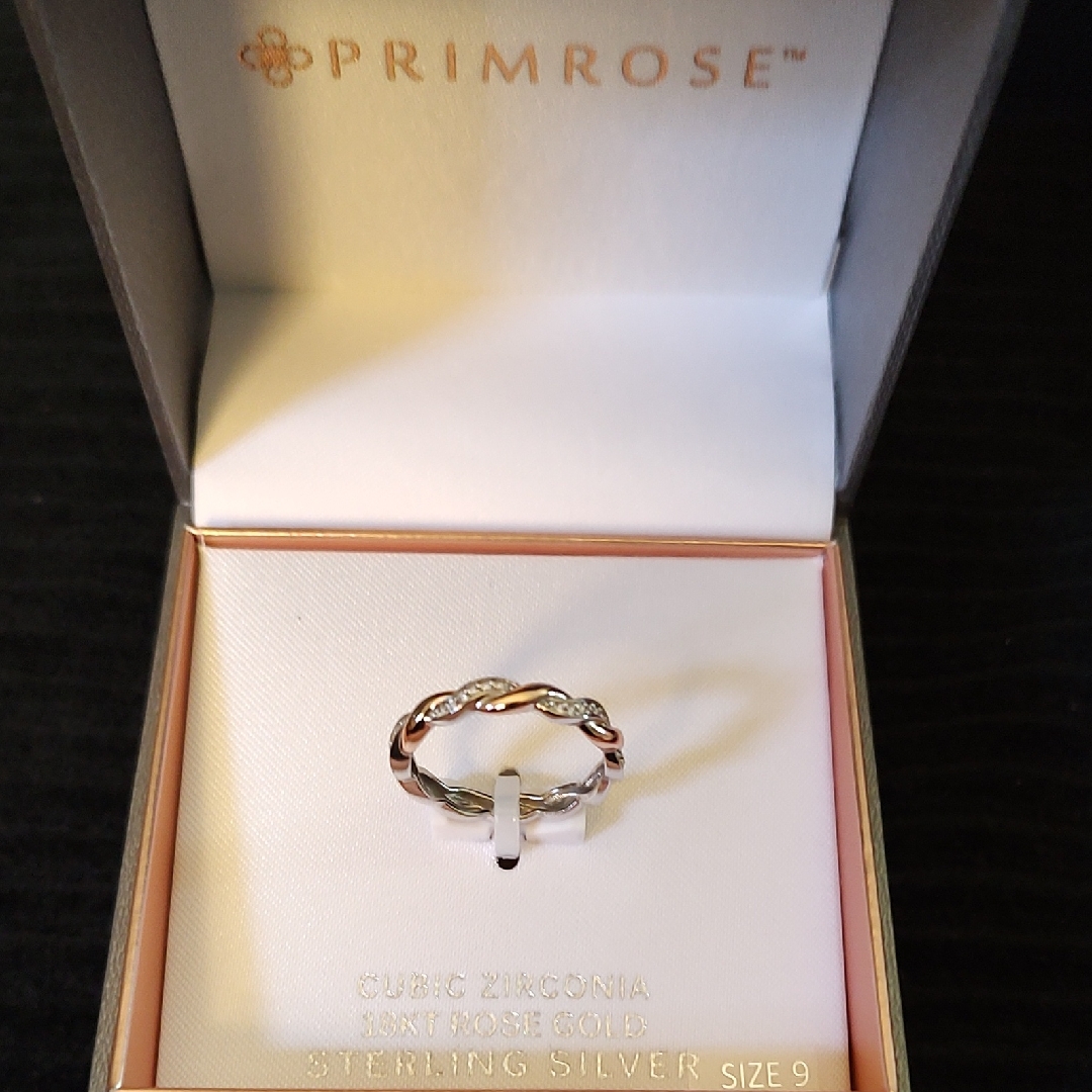 Nwt Primrose 18k Rose Gold And Sterling Silver Twist Ring Size 9 With Crystals 20$